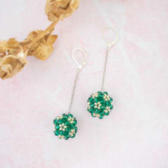 Aros Esfera esmeralda y plateado
