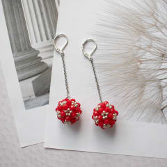 Aros Esfera rojo y plateado