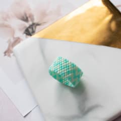 Anillo Doble ZigZag turquesa y blanco