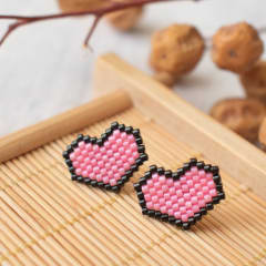 Aros Corazón rosado y negro