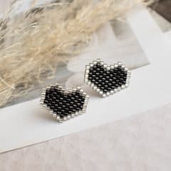 Aros Corazón negro y plateado