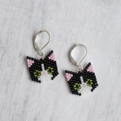 Aros Gato blanco, negro y verde