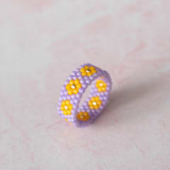 Anillo Florcitas lila y amarillo