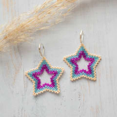 Aros Maxi Estrella magenta y celeste