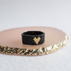 Anillo Corazón negro y dorado