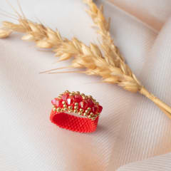 Anillo Corona rojo y dorado