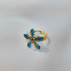 Anillo Ajustable Mónaco celeste metalizado y blanco