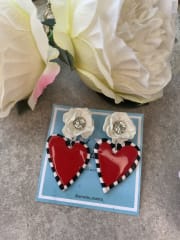 Aros Corazón rojo ajerez con flor