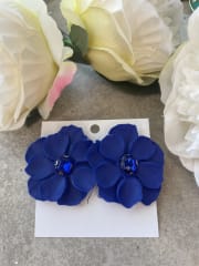 Aros Flor grande azul con brillante
