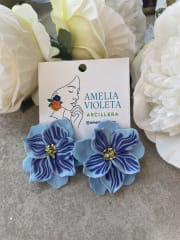 Aros Flor Grande doble celeste