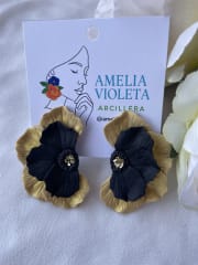 Aros Media Flor doble dorado negro