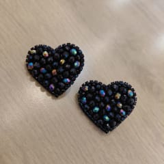 Aros Corazón Topitos negro