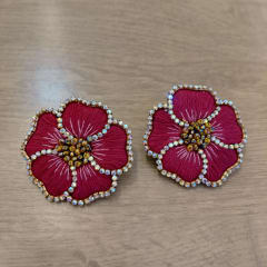 Aros Flor Grande Bordada burdeo
