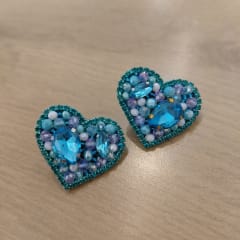 Aros Corazón Topitos turquesa