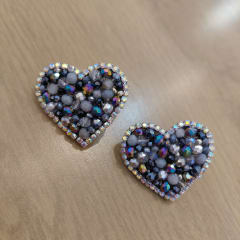 Aros Corazón Topitos gris