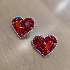 Aros Corazón Topitos rojo
