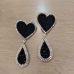 Aros Corazón Gotita negro y plateado