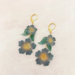 Aros Flores Pintadas azul y amarillo