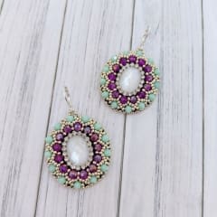 Aros Bordados menta y magenta