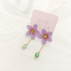 Aros Flor Pintada morado y verde