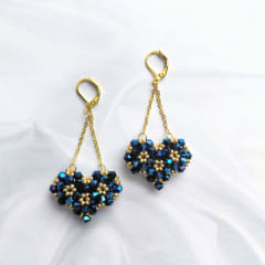 Aros Corazón 3D azul metalizado y dorado