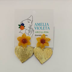 Aros Girasol y Corazón dorado