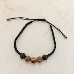 Pulsera negra piedras café