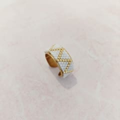 Anillo Ajustable ZigZag blanco y dorado