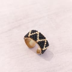 Anillo Ajustable ZigZag negro y dorado