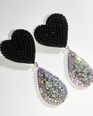Aros Corazón Gotita negro y plateado 2
