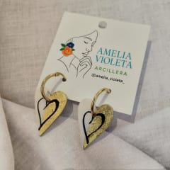 Aros Corazón dorado y blanco