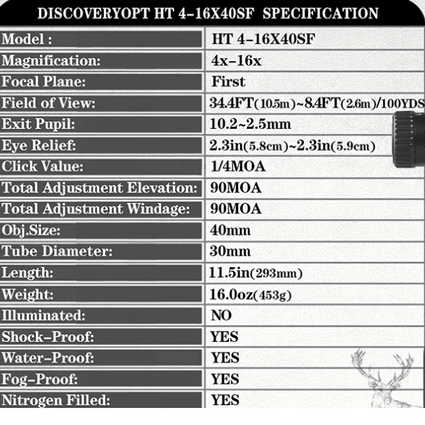 MIRA TELESCÓPICA DISCOVERY HT 4-16X40SF FFP4