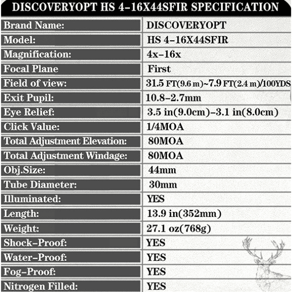MIRA TELESCÓPICA DISCOVERY HS 4-16X44 SFIR  FFP4