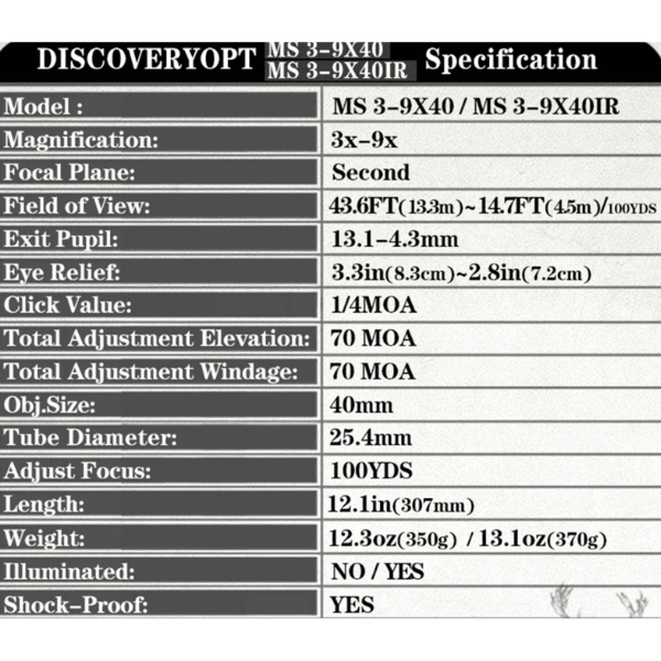 MIRA TELESCÓPICA DISCOVERY MS 3-9X40 SFP4