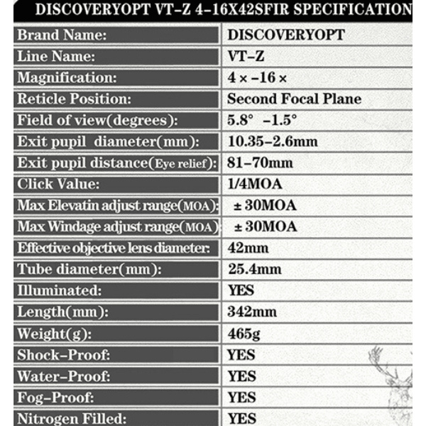 MIRA TELESCÓPICA DISCOVERY VT-Z 4-16X42 SFIR4