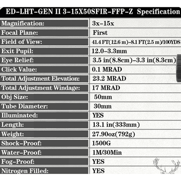MIRA TELESCÓPICA DISCOVERY ED-LHT GEN2 3-15X50 SFIR FFP-ZERO STOP4