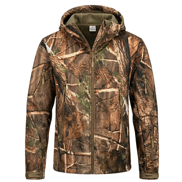 CASACA SOFTSHELL TÁCTICA CAMUFLADA CON CAPUCHA - IMPERMEABLE1