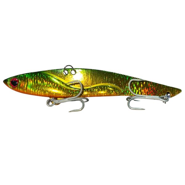 SEÑUELO CABALLITO POKEE PAN VIB 105MM / 35G COLOR VERDE AMARILLO METÁLICO1