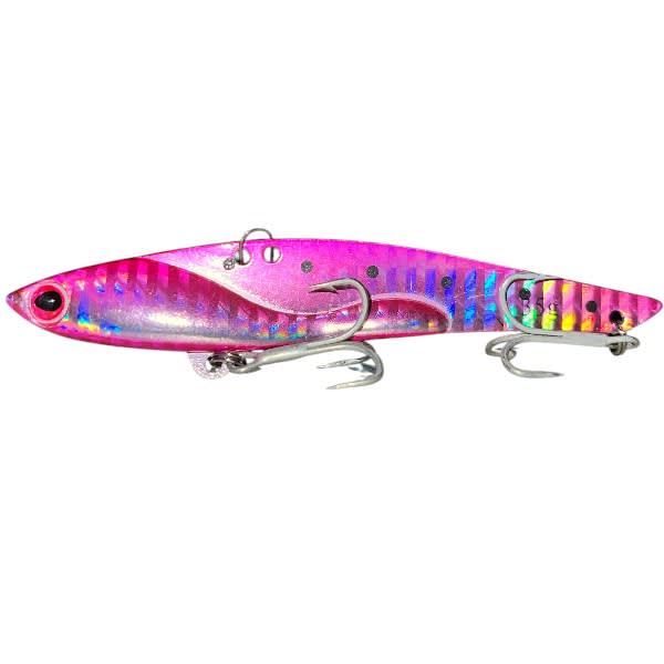 SEÑUELO CABALLITO POKEE PAN VIB 105MM / 35G COLOR ROSA PUNTOS NEGROS METÁLICO1