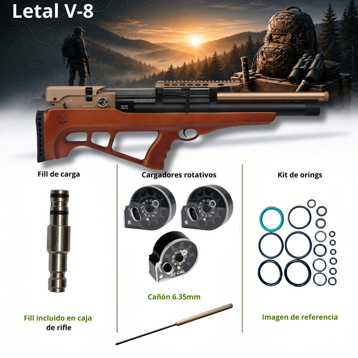 RIFLE LETAL V-8 DOBLE CALIBRE 5,5 Y 6,35 (INCLUYE 2 CAÑONES) REGULADO1