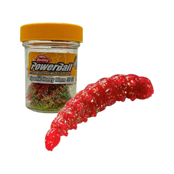 TEBO ARTIFICIAL POWERBAIT SPARKLE HONEY WORM 55 CT #RED/SCALES1
