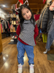 Poleron Trinidad Niña cruzado rojo pata de gallo  con cuello