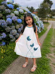 Vestido kisu niña pabilo blanco verde lino