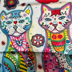 Pañuelo seda 90*90 cms duo de gatos blanco multicolor