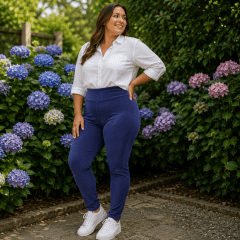 Calza cotelé forrado pitillo azul marino