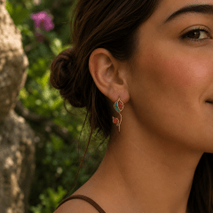 Aros N&F cobre plata bronce colgante doble hoja coral turquesa