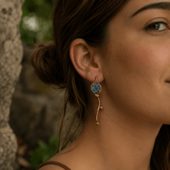Aros N&F cobre plata bronce colgante hoja lapislazuli