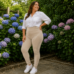 Calza cotelé forrado pitillo beige