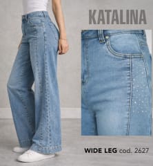 Jeans KJ 2627 wide leg celeste strass
