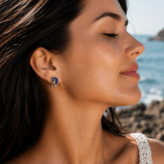 Aros N&F cobre plata bronce caracol mosaico lapislazuli